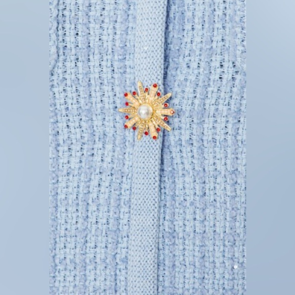 NWT Self-Portrait Blue Embellished Gold Button Knit Mini Dress Sz Large - Picture 4 of 10